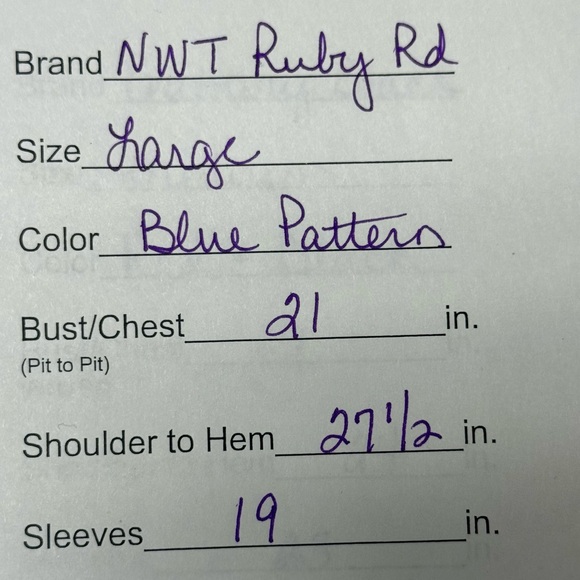 NWT Ruby Rd. Blue Floral Print Beaded Tunic Top L 3/4 Sleeve Cotton Blend Resort - Picture 11 of 11